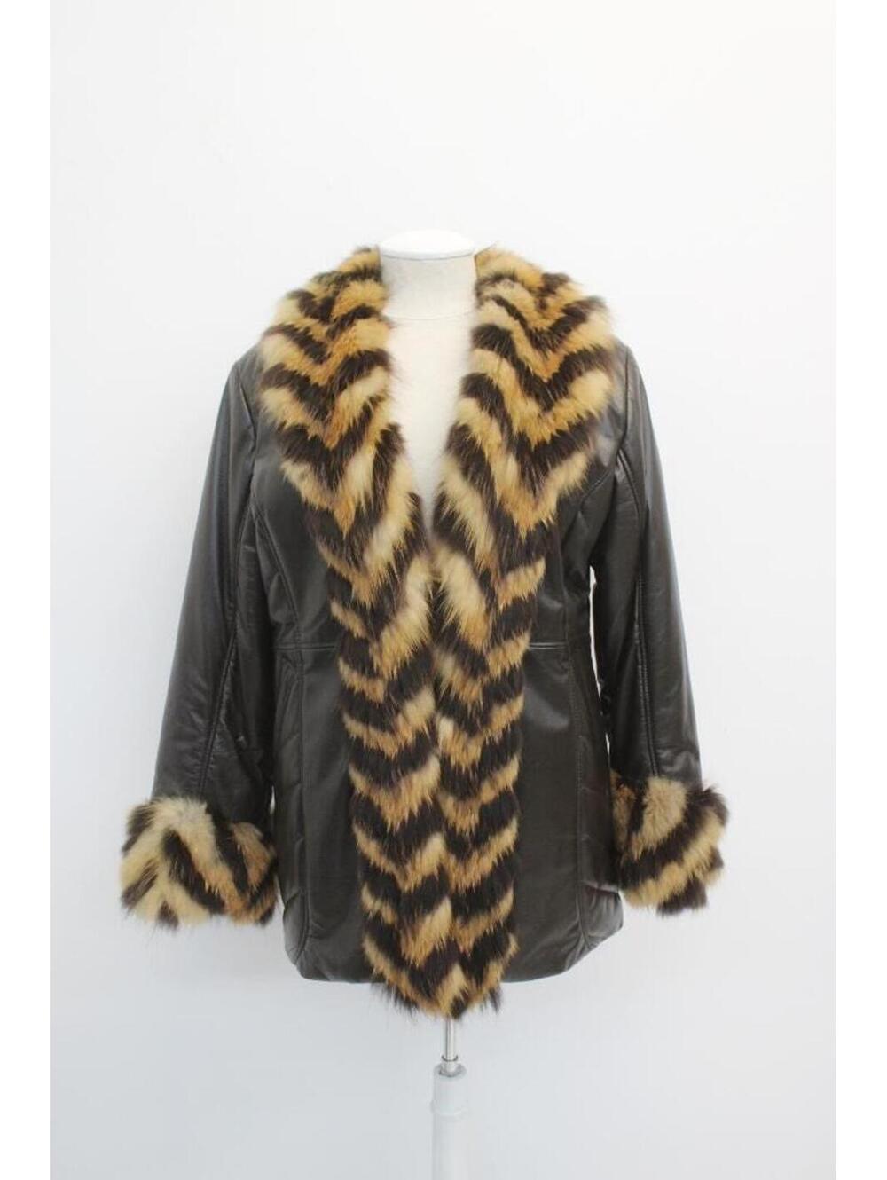 New Refurbished Brown Leather W Fox Fur Trim Coat Jacket Women Woman Sz 4 Petite